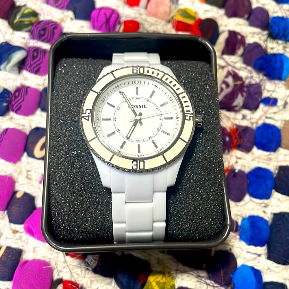 White Fossil Watch